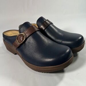 Samuel Hubbard Cascade Navy Blue Leather Clogs Mules Buckle Womens 8.5 Comfort
